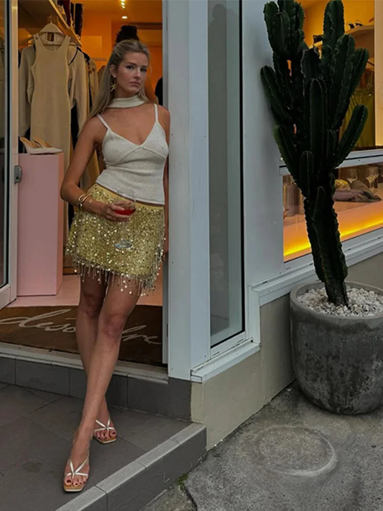 Tassel Sequin Crop Top & Skirt Set â€?Mini Style