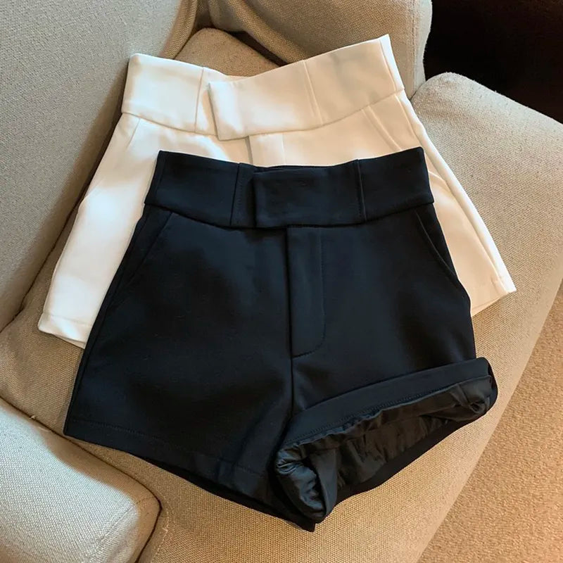 High Waist Solid Shorts For Women
