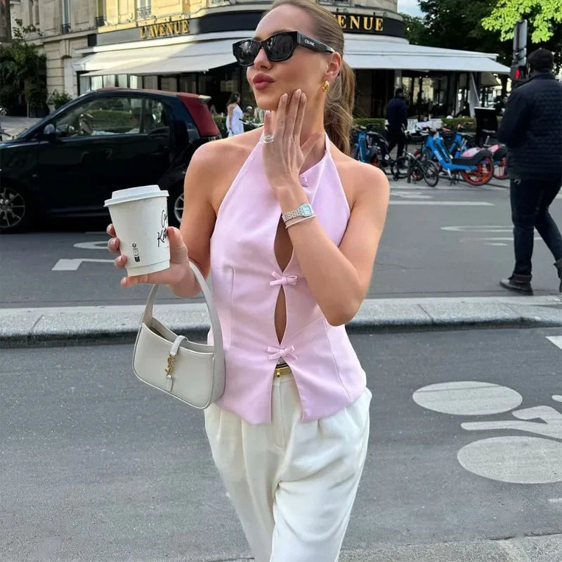 Bow Slit Vest Tank Top