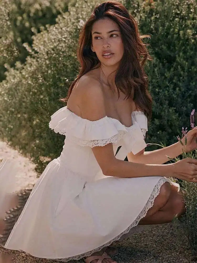 White Off Shoulder Bow Corset Mini Dress