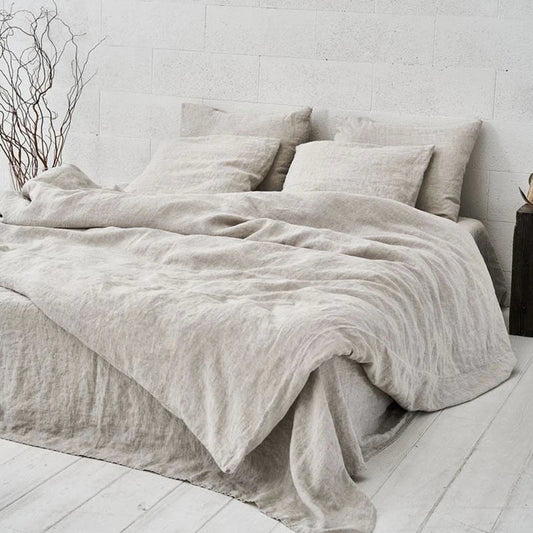 Pure Linen Bedding Set, Washed Bed Linens, Organic Flax Duvet Cover Pillowcases Fitted Sheet, Quilt Cover With Zipper Closure