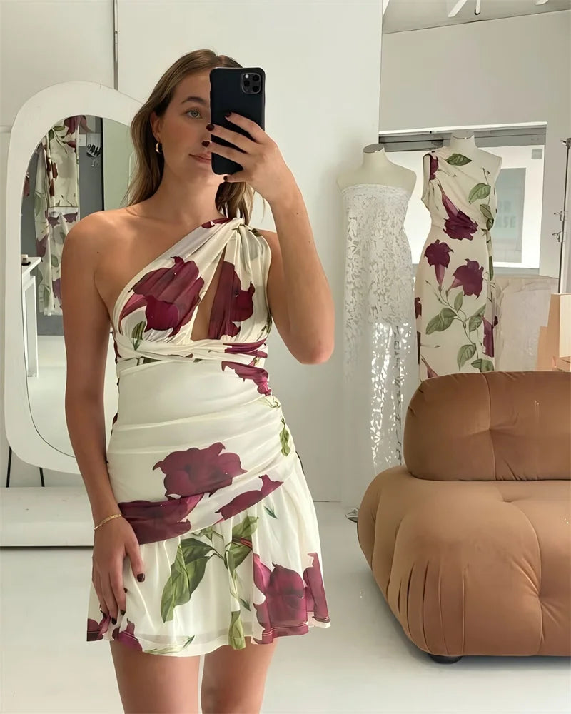 Floral Print Halter Tie Up Mini Dress