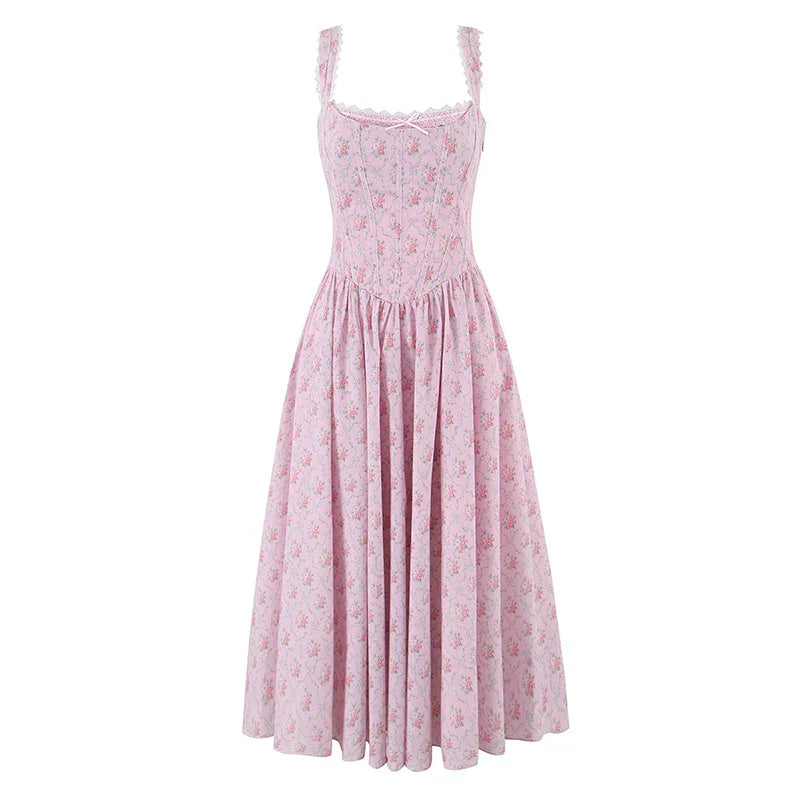 Back Lace Up Strap Midi Dress