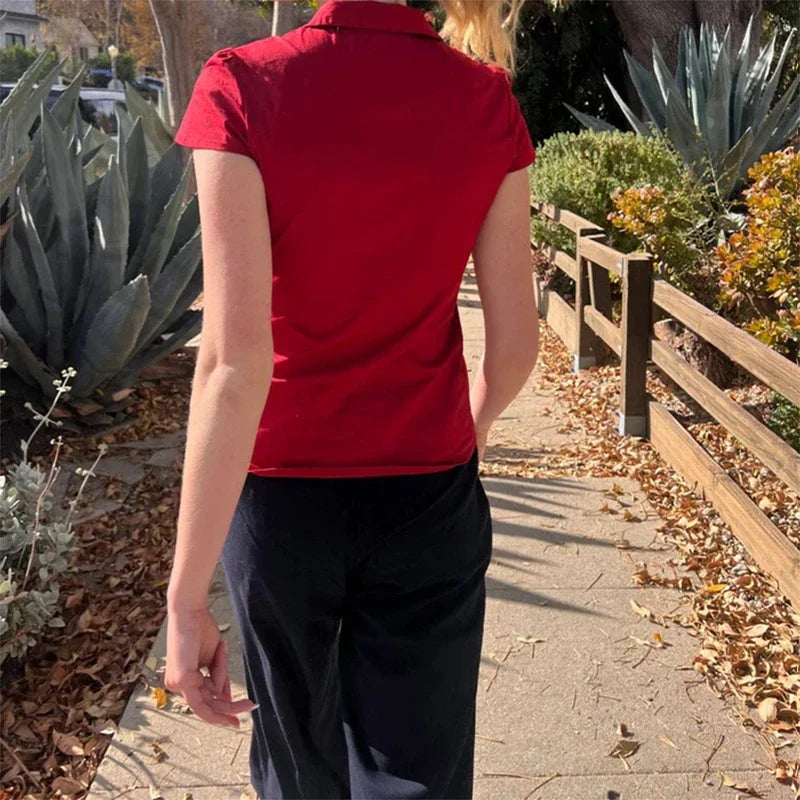 Short Sleeve Button Up Blouse