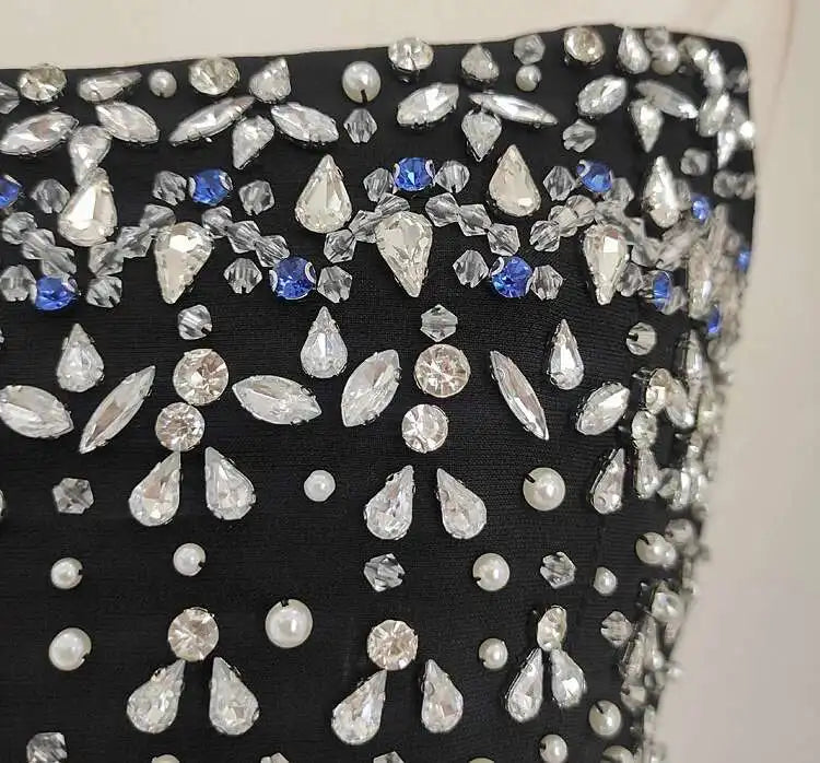 Back Diamond Stones Flare Strapless Mini Dress