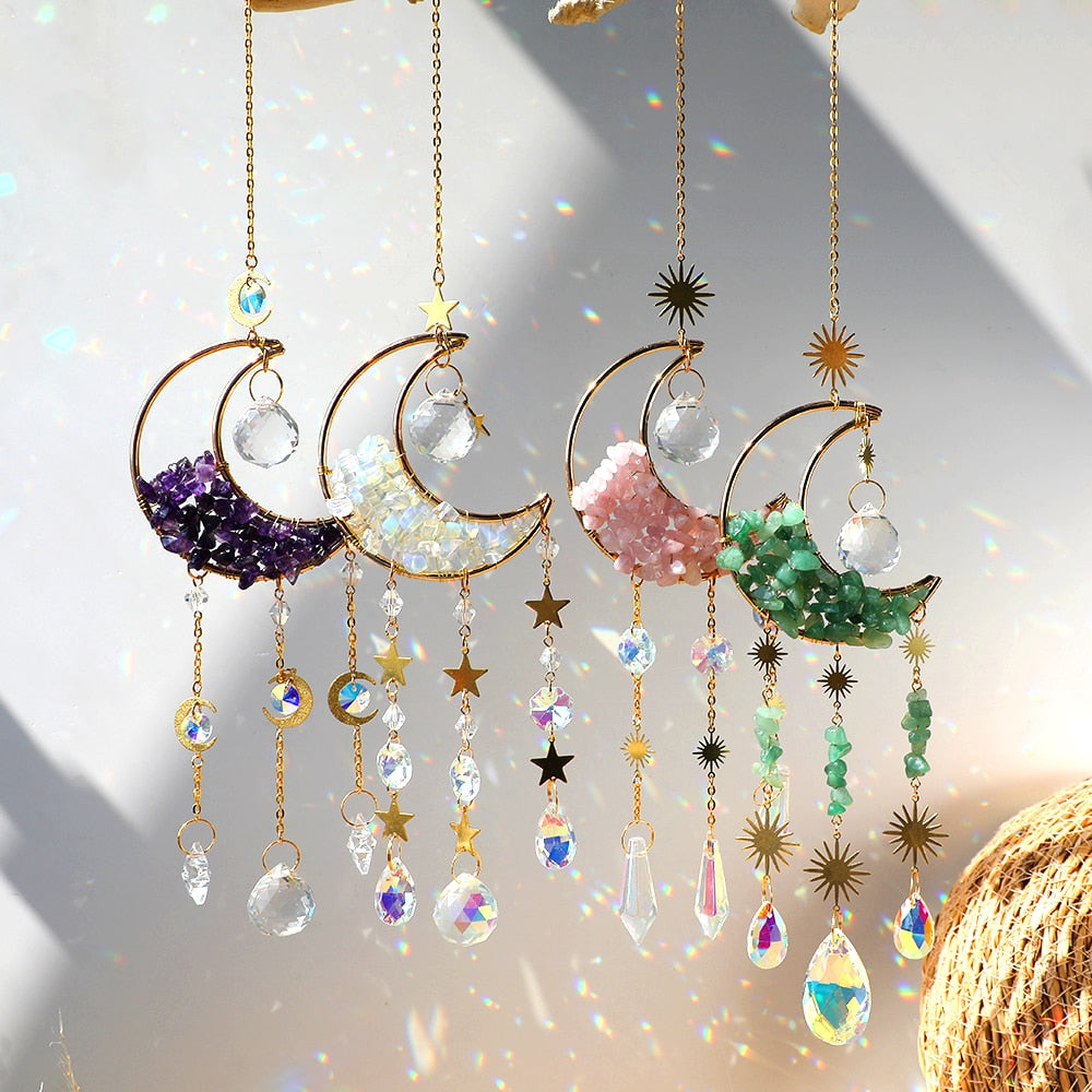 Moon Crystal Prism Stained Glass Ball Sun Catcher Rainbow Maker Home Window Garden Decor Light Catcher Christmas Gift