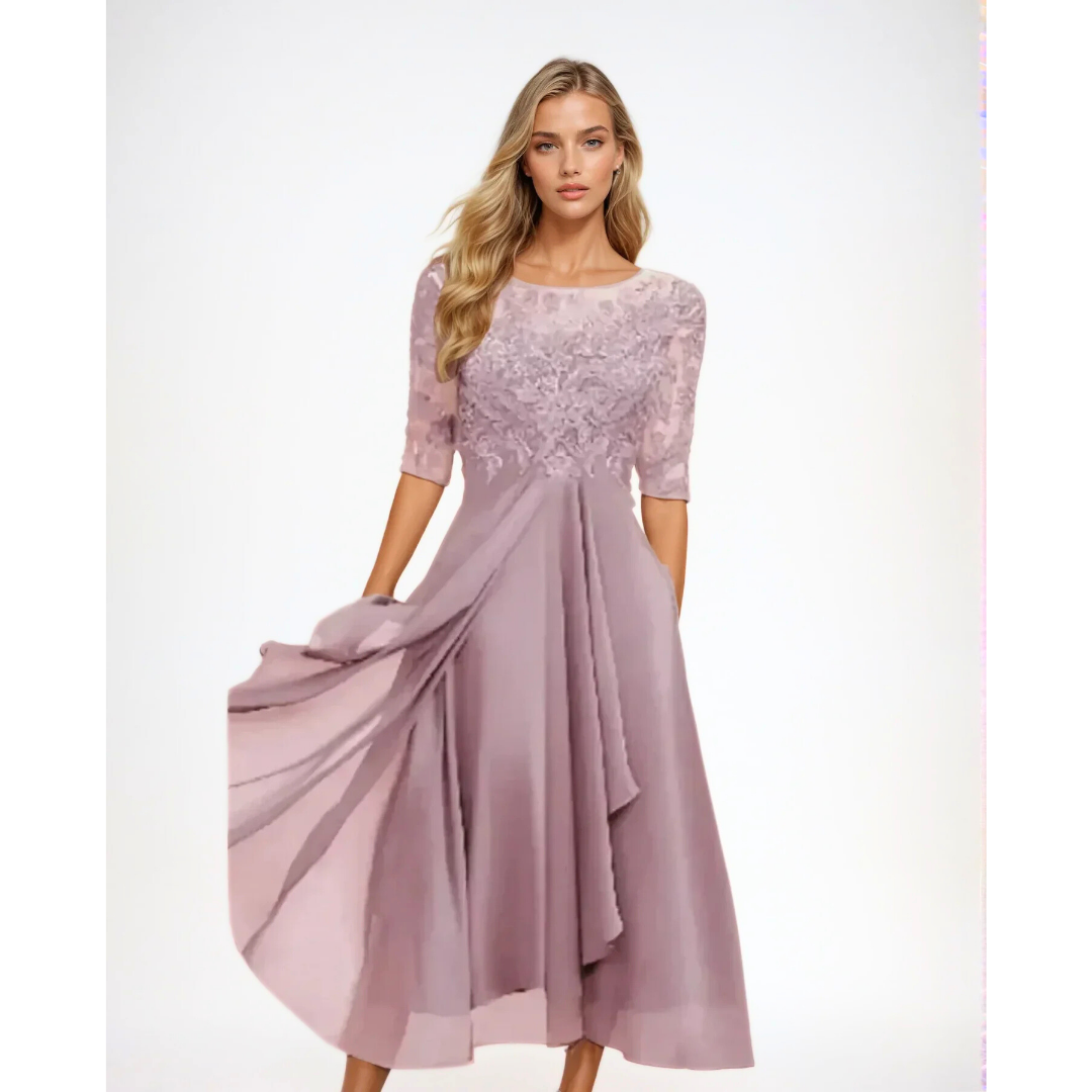 Midi Dress With Lace Sleeve