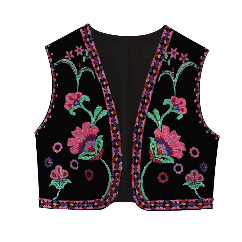 New Ladies Fashion Embroidered Cardigan Vest