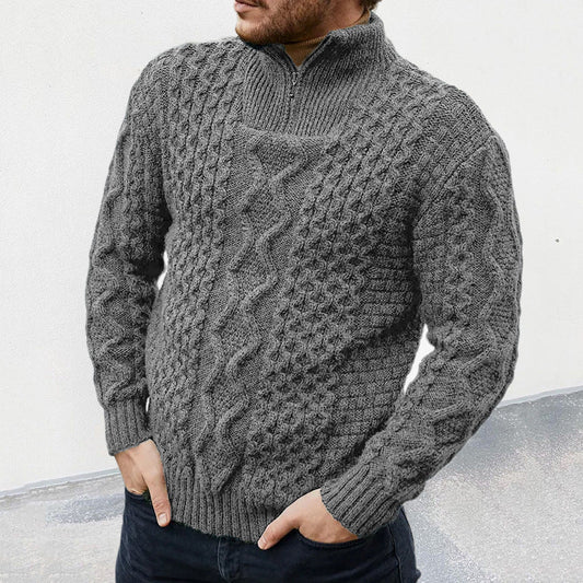 Men's Zipper Turtleneck Long Sleeve Cable Sweater