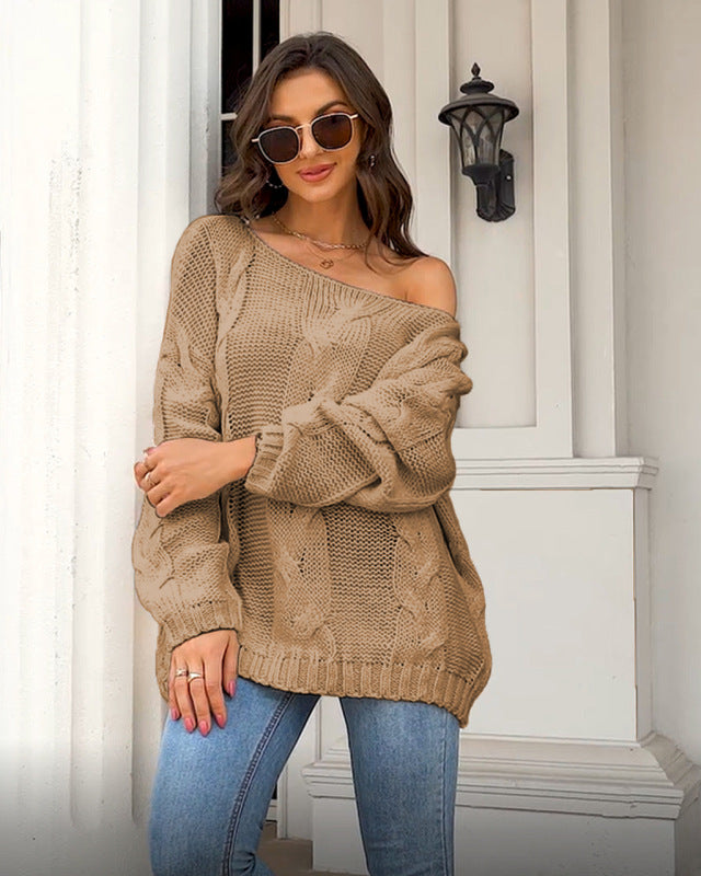 Women's Loose Knitted Sweaters Round Neck Fashionable Pullover Sweaters