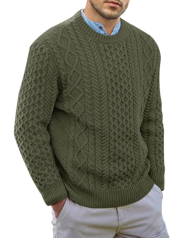 Men's Round Neck Pullover Knitted Cable Sweater