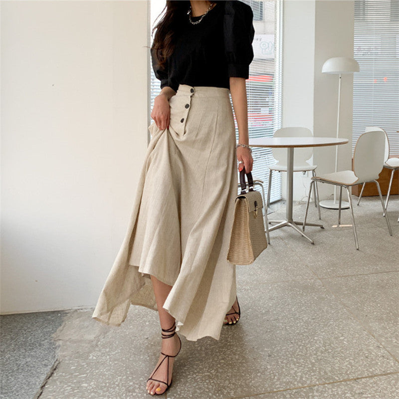 Irregular Cotton And Linen Skirt