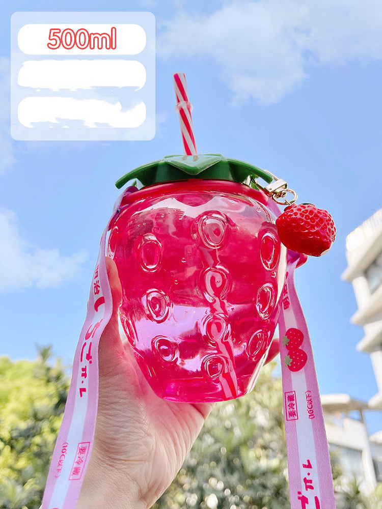 Kawaii Cute Strawberry Straw Water Bottle