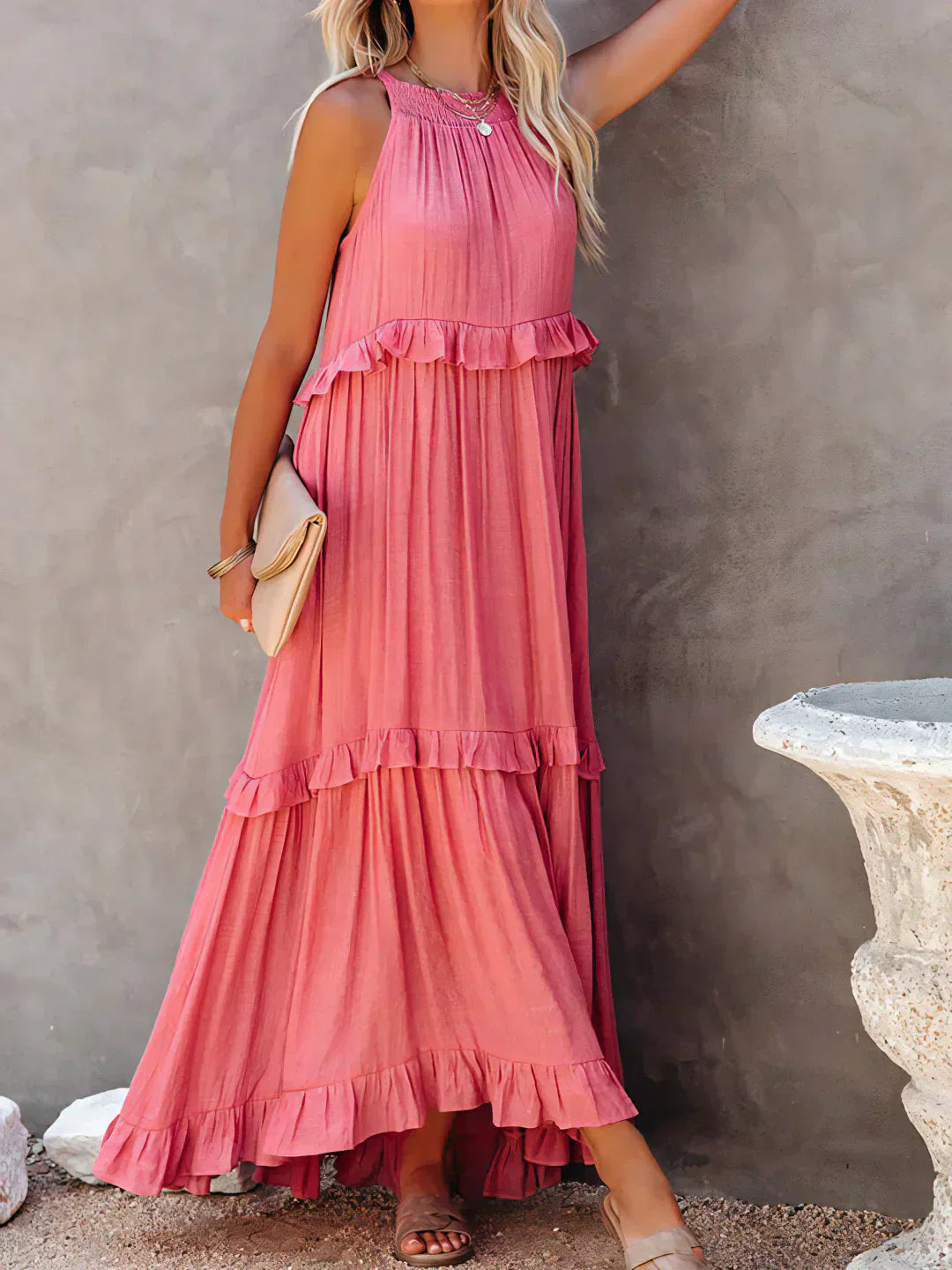 Halter Ruffle Maxi Dress