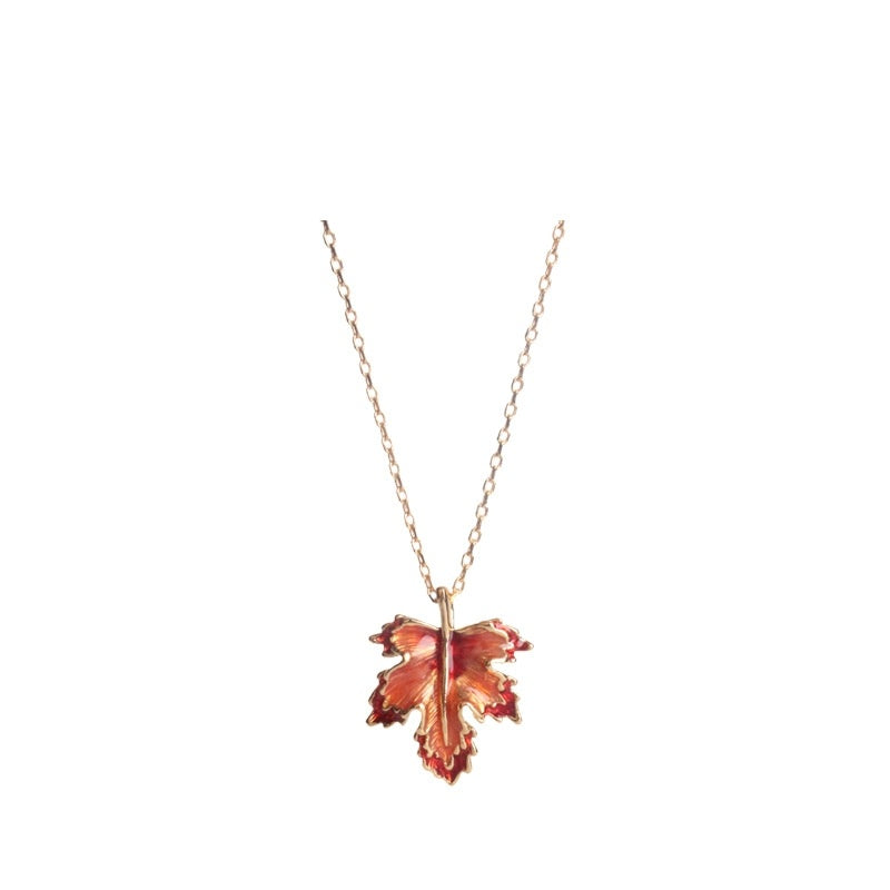 Exaggerated Maple Leaf Enamel Drip Glazed Long Necklace