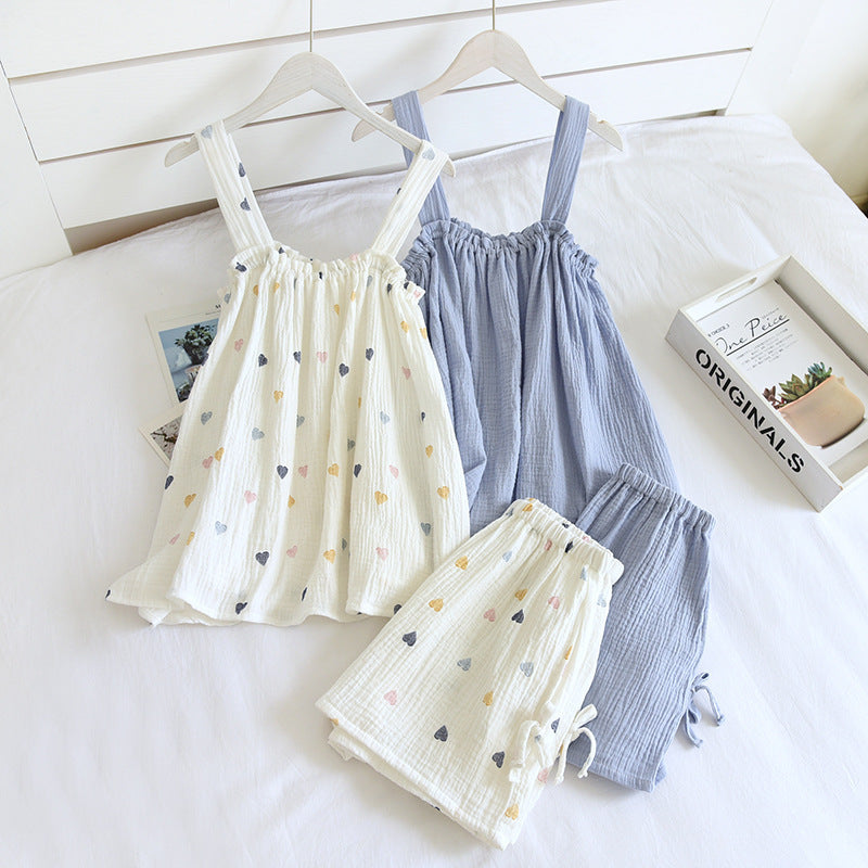 Cotton Crepe Suspender Shorts Vest Set