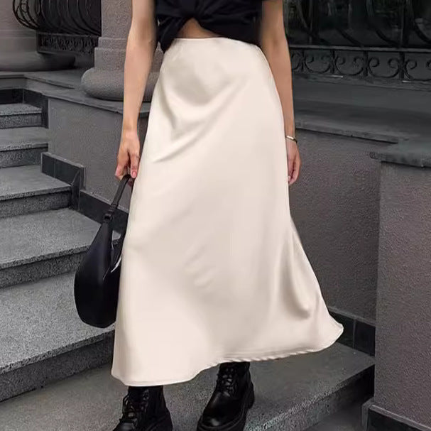 Autumn And Winter New Imitation Acetate Satin High Waist A- Line Skirt Commuting Elegant Long Skirt