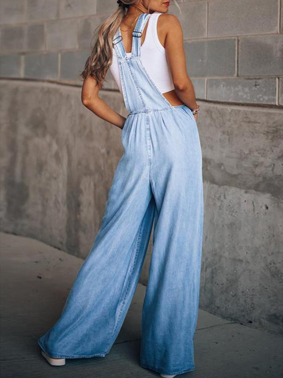 Wide Leg Denim Overalls