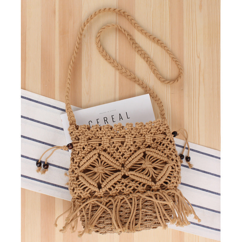 Bucket Woven Bag Hand-stitched Hollow Cross-body Straw