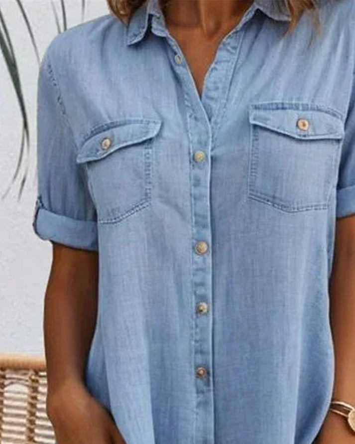 Short Sleeve Button Denim Dress