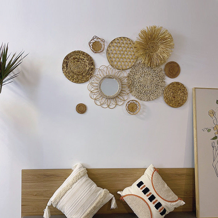 Nordic Ins Mori Style Straw Hay Rattan Wall Decoration Pendant Original Handmade Wall Hanging