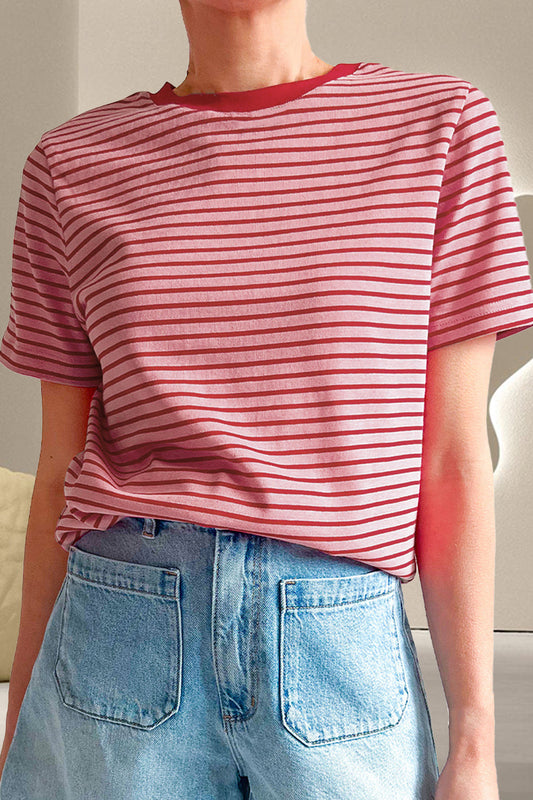 Striped Round Neck Short Sleeve T-Shirt