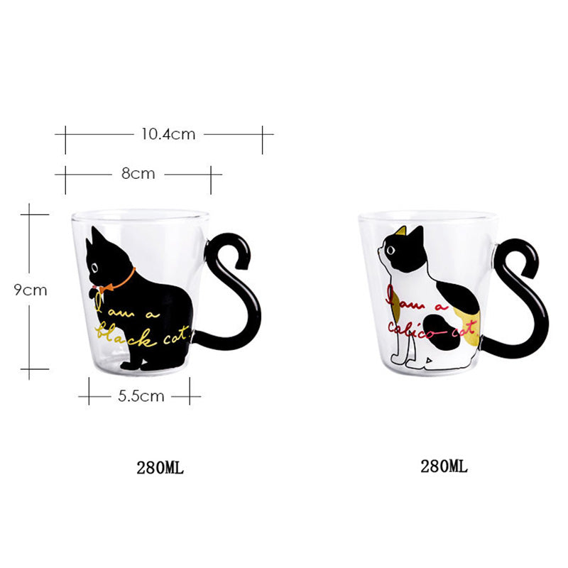 Kitchen Home Cute Cat Glass Juice Coffee Cup Milk Tea Cat Tail Handle Cat Valentine's Day Lover Gifts