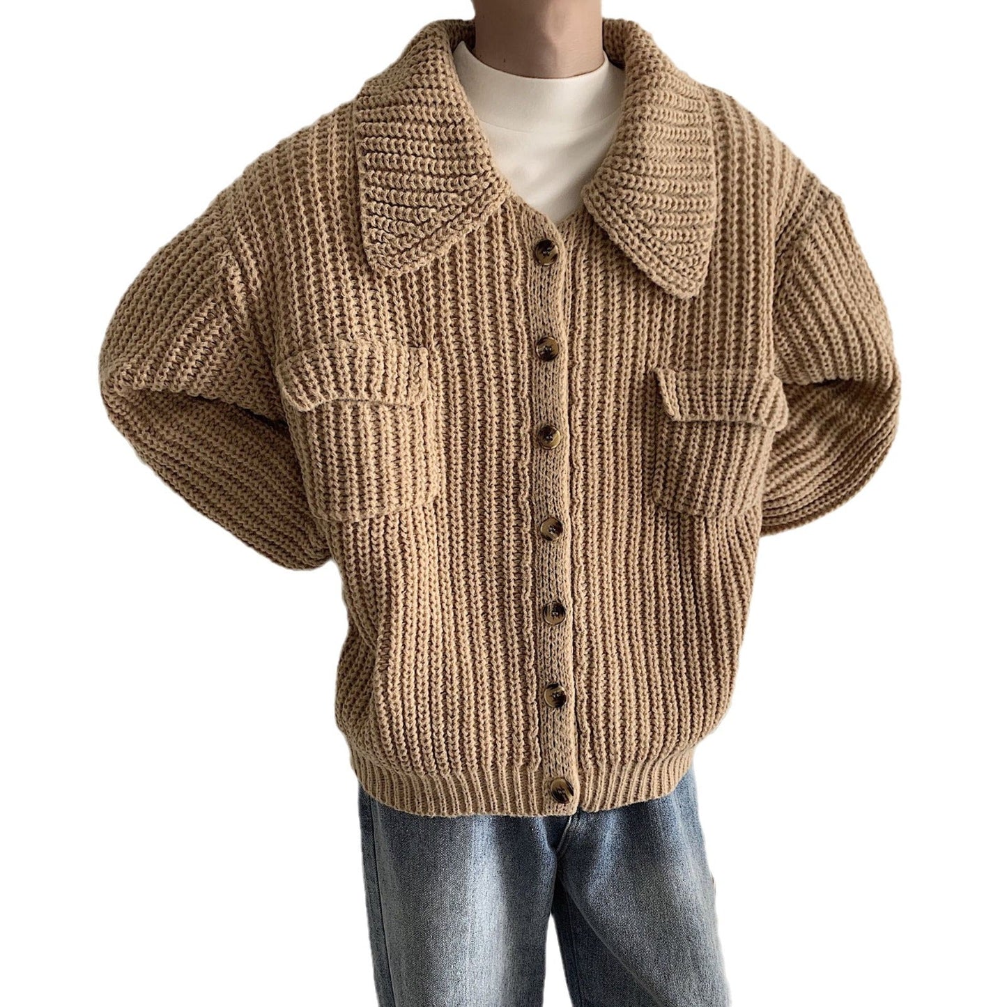 Retro Lapels Sweater Single-breasted Men's Cardigan Sweater Coat