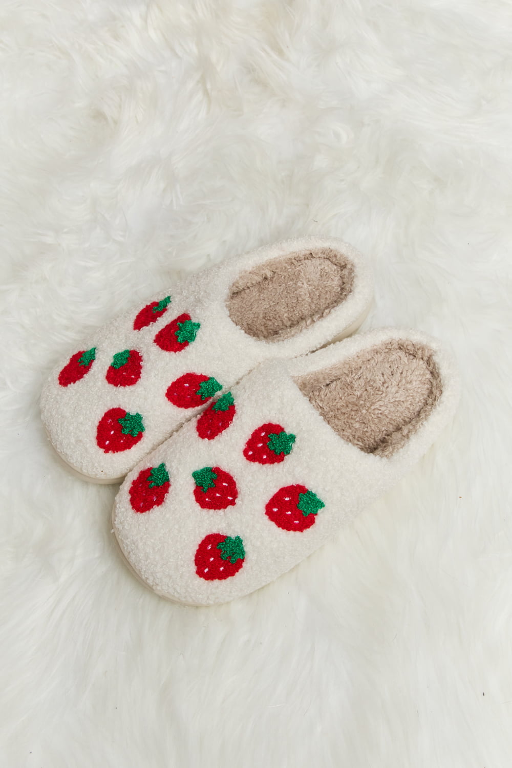 Strawberry Melody Printed Plush Slide Slippers