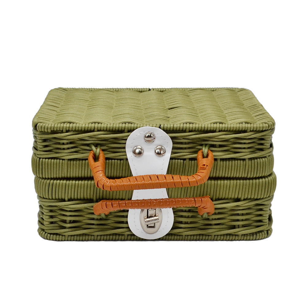 Vintage Rattan Woven Picnic Storage Box