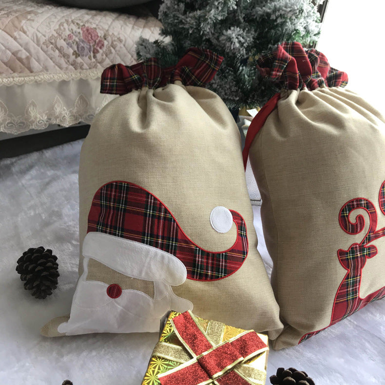 Christmas Gift Santa & Elk Ribbon Drawstring Bag Present Bag