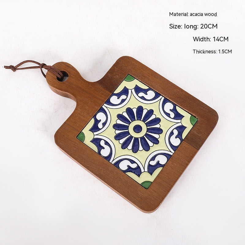 Vintage Solid Wood Tile Handle Potholder