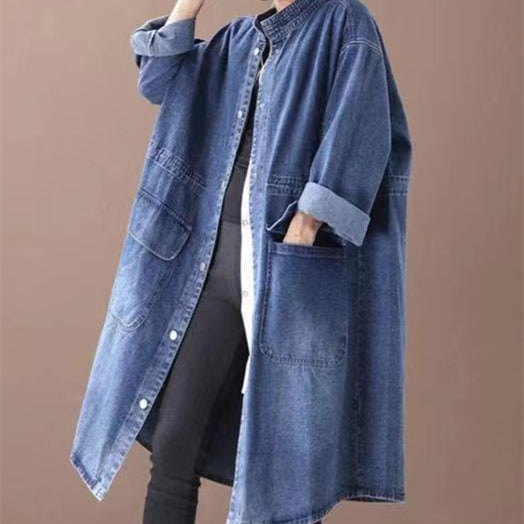 Fashionable Versatile Slimming Denim Shirt Dress Vintage Single-breasted Coat