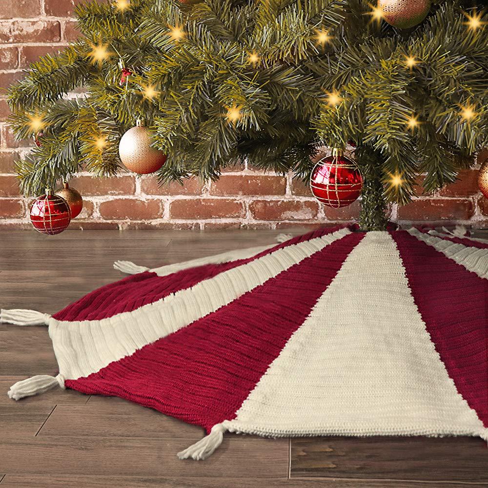 Christmas Tree Bottom Decoration Red And White Tassel Knitted Christmas-tree Skirt