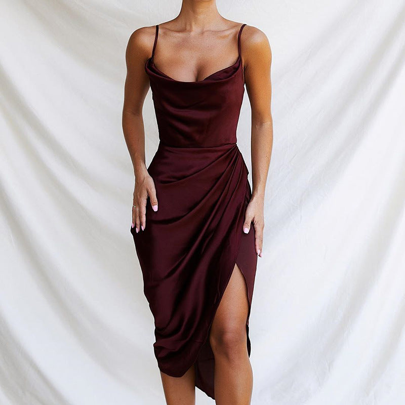 Womens Slim Slit Satin Dress