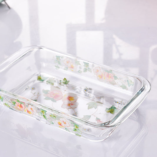 Floral Heat-resistant High Borosilicate Glass Plate Household Transparent Serveware