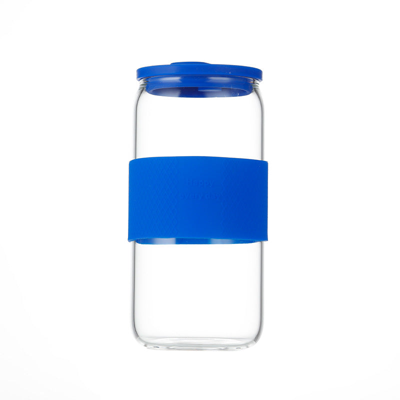 Pull Can Shape Glass Cup With Lid Straw