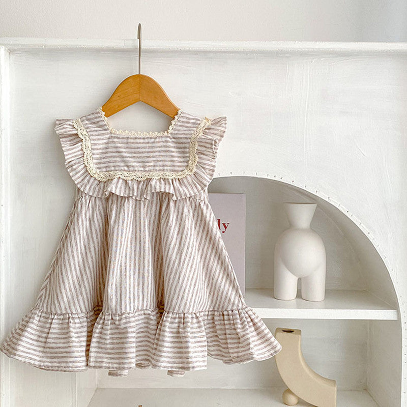 Striped Ruffled Girls' Loose Temperament Dress