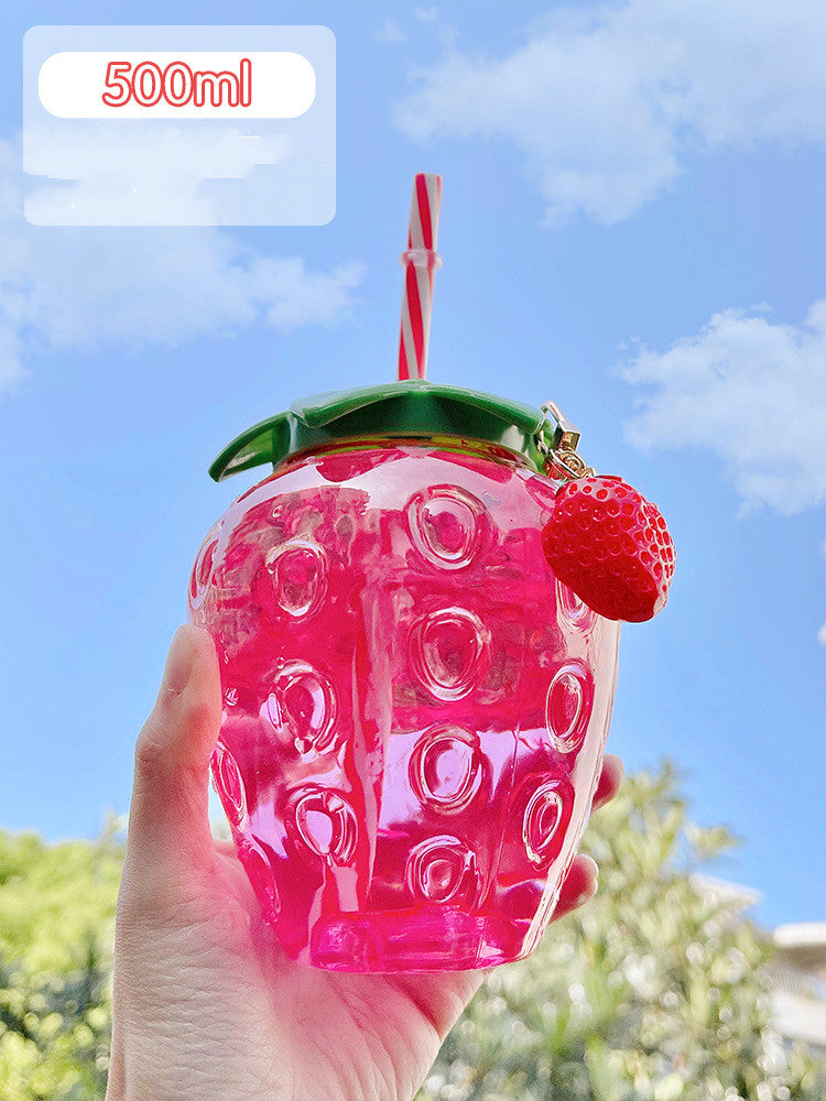 Kawaii Cute Strawberry Straw Water Bottle