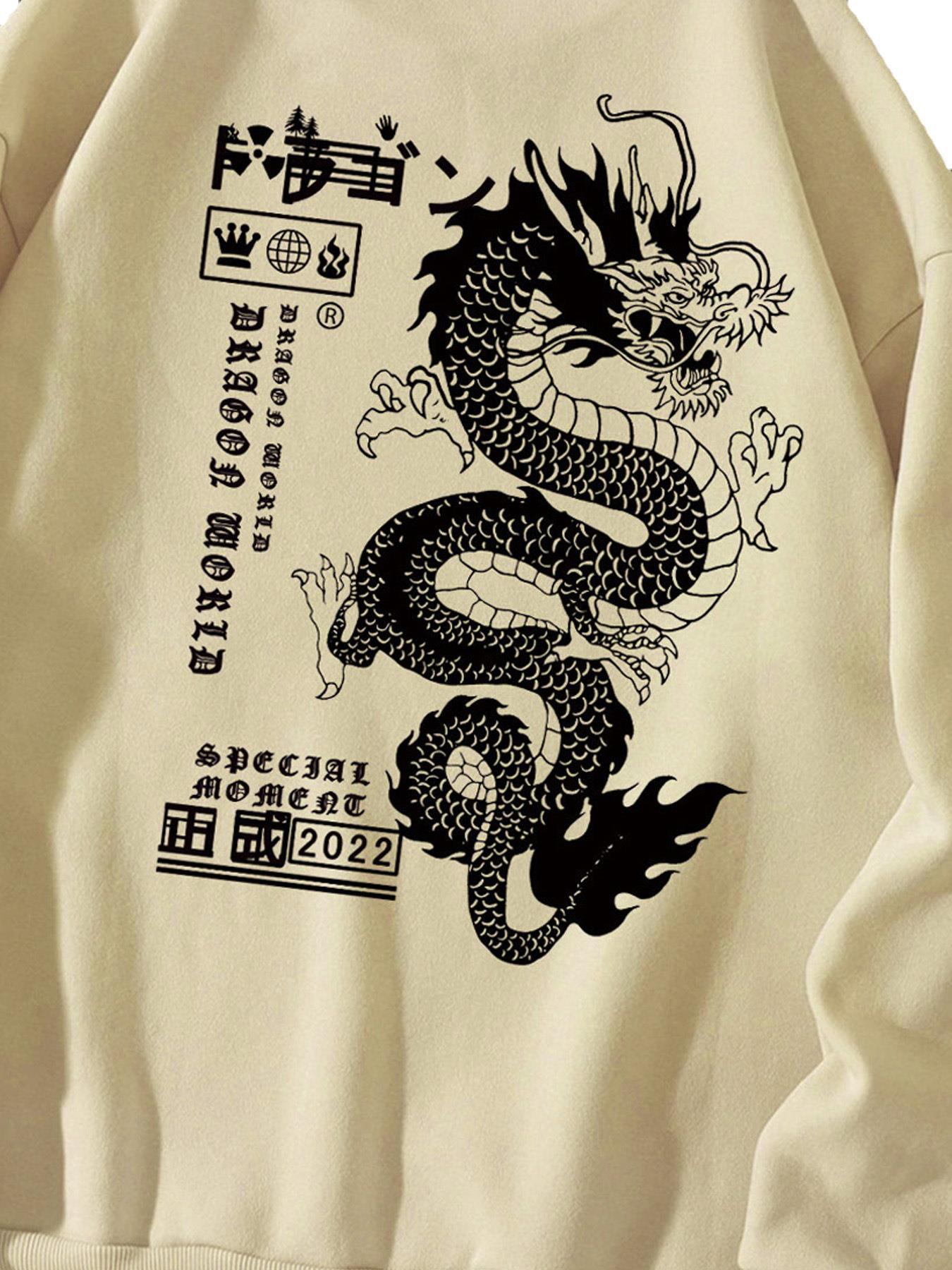 Men's Autumn And Winter Loose Tokyo Dragon Print Crewneck