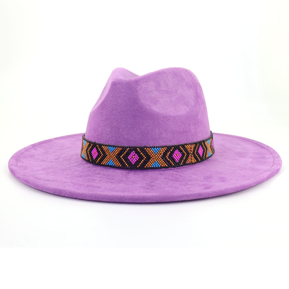 Women's Suede Bohemian Large Brim Flat Top Hat