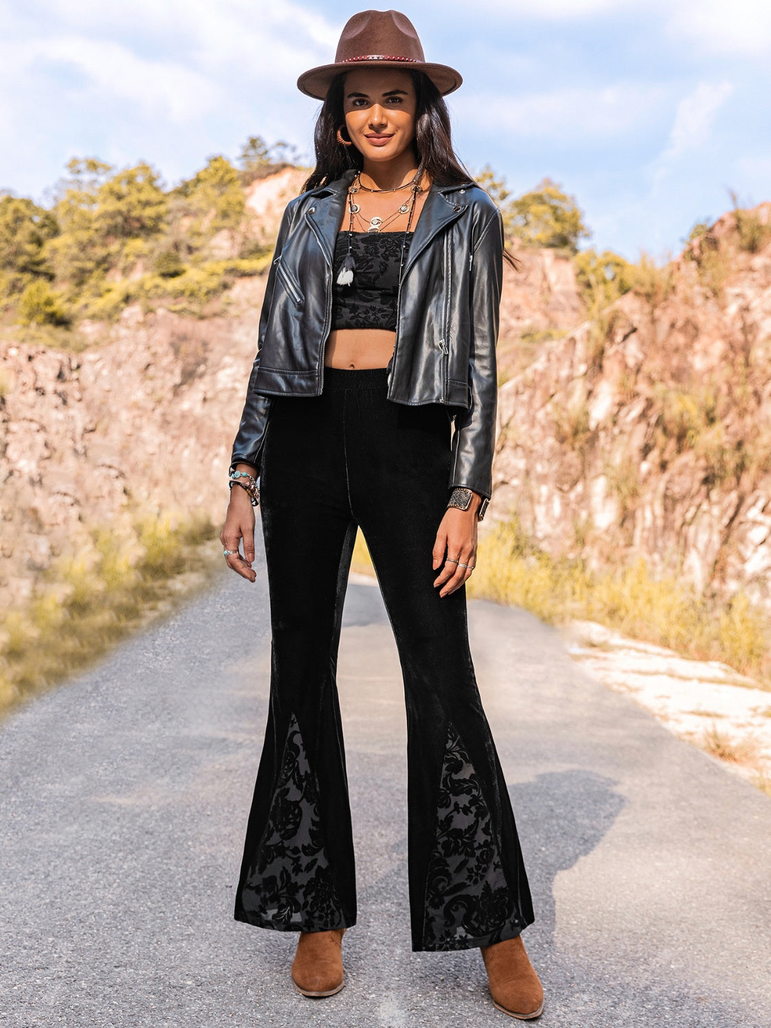 Black High Waist Flare Leg Pants