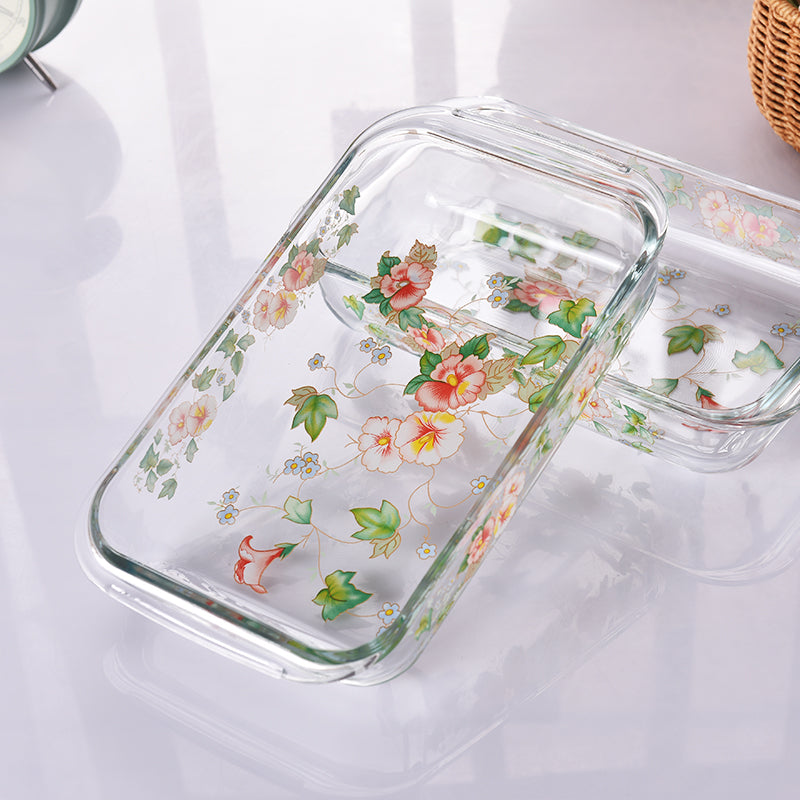 Floral Heat-resistant High Borosilicate Glass Plate Household Transparent Serveware