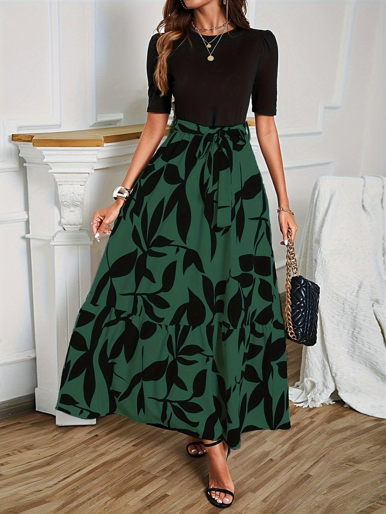 Elegant Floral Short Sleeve Dress