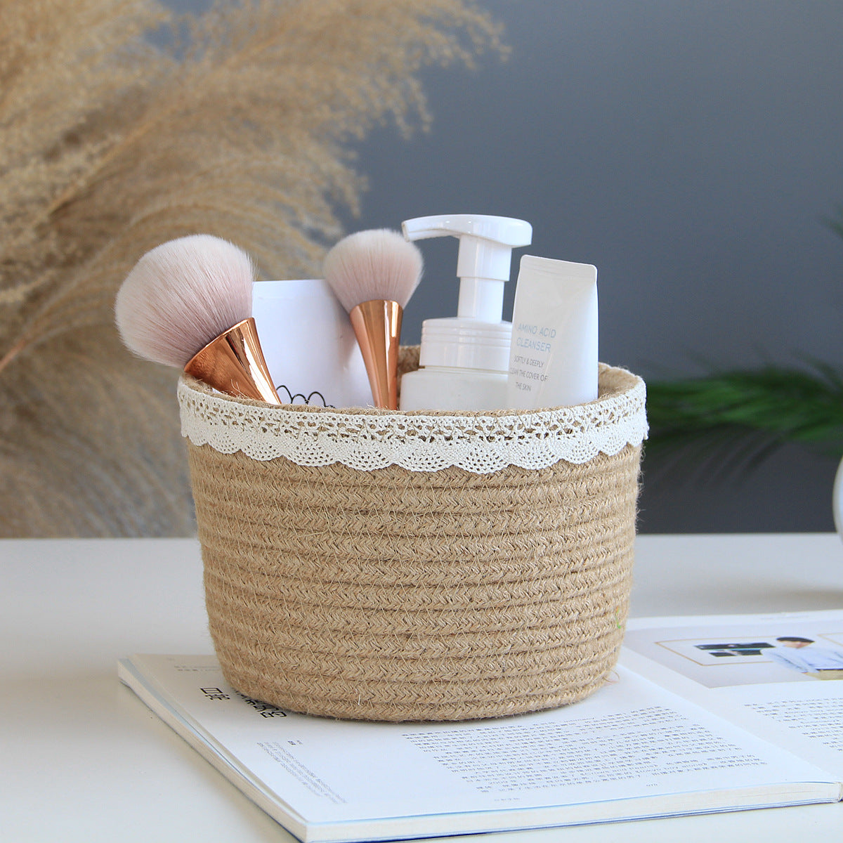 Jute Storage Basket Cosmetics Home