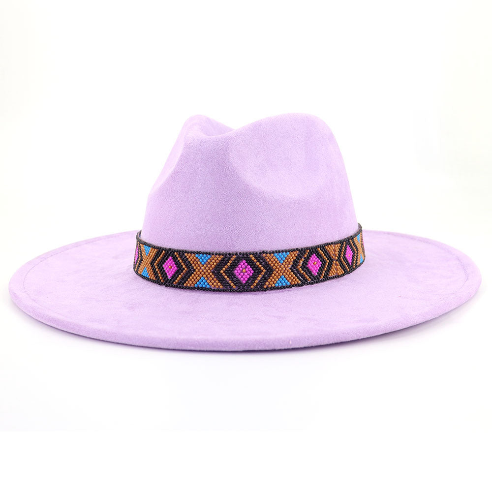 Women's Suede Bohemian Large Brim Flat Top Hat