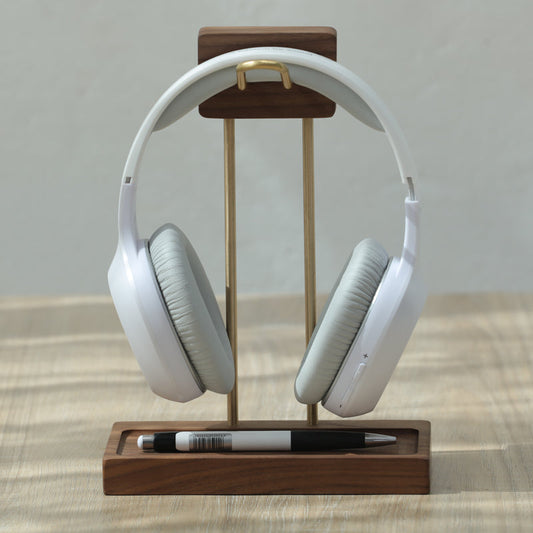 Black Walnut Wooden Hanger Brass Creative Earphone Storage Bracket