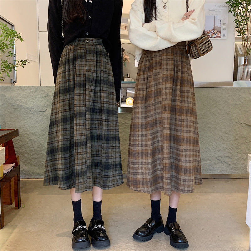 High-grade Coffee Color Plaid Skirt For Women