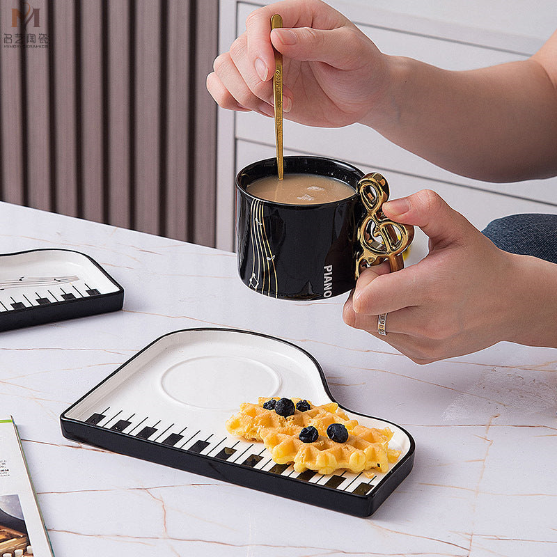 Piano Black And White Key Ceramic Coffee Mug Set