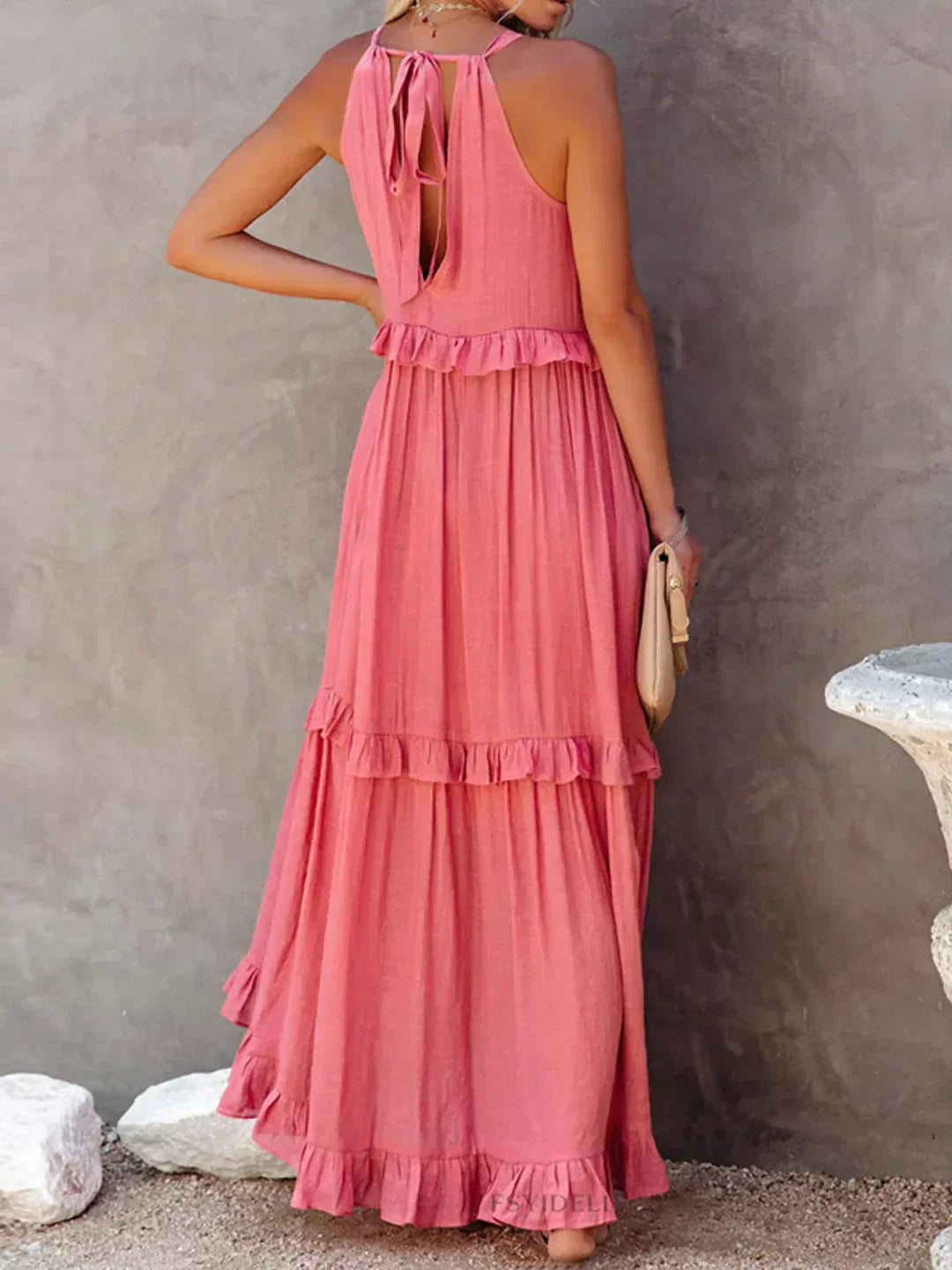 Halter Ruffle Maxi Dress